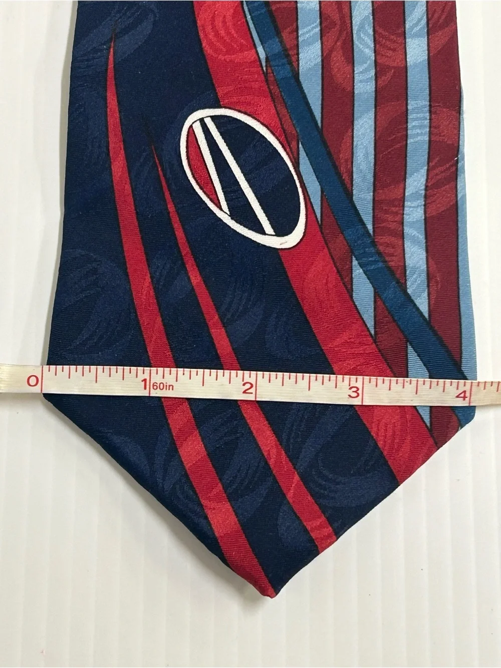 Pierre Balmain Paris Vintage Abstract Designer Tie Navy Blue Red Extra Long